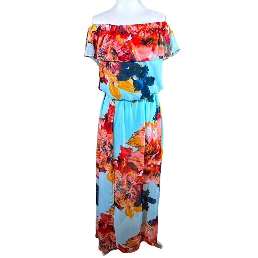 Bisou Bisou Floral Off Shoulder Maxi Chiffon Dress Women’s Size 4 SPRING Summer